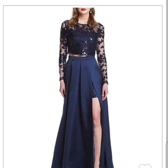 2 piece navy blue prom dress